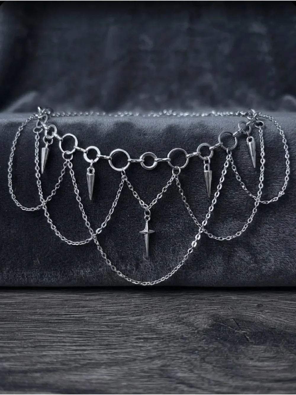 Hand Crafted Multi-Layer Spike & Cross Choker Necklace